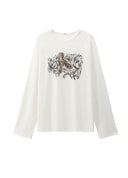 Light Yellow Little Bamboo Horse Graphic Crewneck T-Shirt