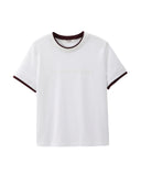 White Contrast Trim Slogan Print T Shirt