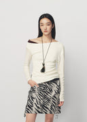 Relaxed Off White Asymmetric One Shoulder Long Sleeve T Shirt