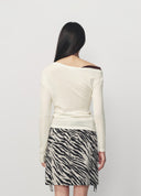 Relaxed Off White Asymmetric One Shoulder Long Sleeve T Shirt