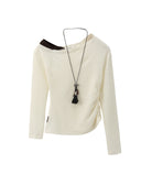 Relaxed Off White Asymmetric One Shoulder Long Sleeve T Shirt