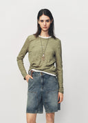 Green Textured Twist Detail T Shirt