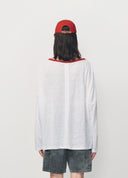 White Bamboo Horse Print Red Collar T Shirt