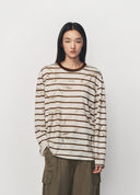 Brown Coffee Bamboo Print Striped T Shirt