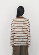 Brown Coffee Bamboo Print Striped T Shirt