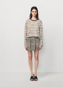 Brown Coffee Bamboo Print Striped T Shirt