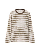 Brown Coffee Bamboo Print Striped T Shirt