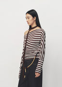 Brown Stripe Lace Up Slim Fit T Shirt