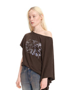 Relaxed one-shoulder asymmetric printed T-shirt