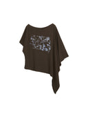 Relaxed one-shoulder asymmetric printed T-shirt