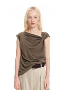 Adjustable metal-buckle ruched top