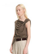 Adjustable metal-buckle ruched top