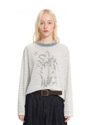 Bare-touch floral stripe T-shirt