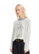 Bare-touch floral stripe T-shirt