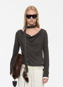 Lace-Panel Draped Wool Top