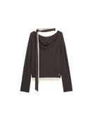 Lace-Panel Draped Wool Top