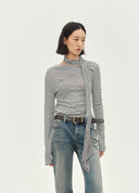 Striped Shoulder Scarf T-Shirt