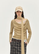 Lace Panel Draped Neck TEE