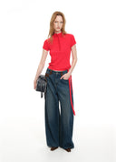 Asymmetric Tie-Waist Henley Knit