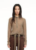 Embroidered Tie-Hem Mohair Knit