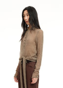 Embroidered Tie-Hem Mohair Knit