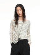 Paisley Jacquard Asymmetric Knit Top
