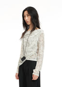Paisley Jacquard Asymmetric Knit Top