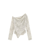 Paisley Jacquard Asymmetric Knit Top