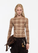 Plaid Flocked Layered Mesh Top