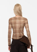Plaid Flocked Layered Mesh Top