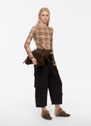 Plaid Flocked Layered Mesh Top