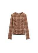 Plaid Flocked Layered Mesh Top