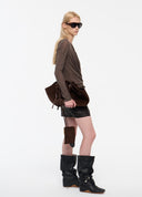 Dark Brown Lace-Trim Draped Knit