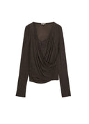 Dark Brown Lace-Trim Draped Knit