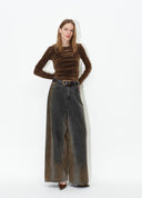 Brown Layered-Effect Flocked Top