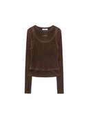 Brown Layered-Effect Flocked Top