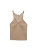 Camel Chain-Detail Knit Cami Top