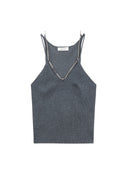 Grey Chain-Detail Knit Cami Top