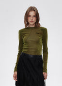 Chartreuse Flocked Long-Sleeve Top