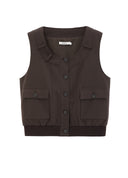 Brown Coffee Utility Style Cropped Vest