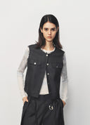 Printed Contrast Trim Cropped Tailored Vest