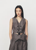 Brown Coffee V Neck Double Breasted Deconstructed Vest