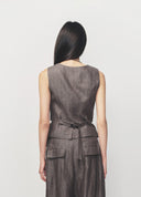 Brown Coffee V Neck Double Breasted Deconstructed Vest