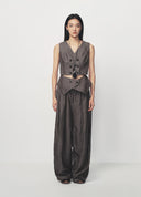 Brown Coffee V Neck Double Breasted Deconstructed Vest