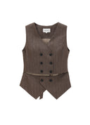 Brown Coffee V Neck Double Breasted Deconstructed Vest