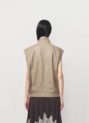 Sand Deconstructed Utility Style Leather Vest