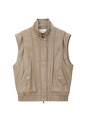Sand Deconstructed Utility Style Leather Vest