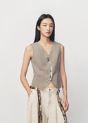 Cinnamon Metal Buckle Slim Fit Vest
