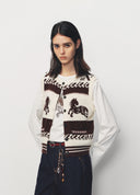Brown Little Bamboo Horse Graphic Knit Vest