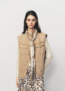 Earth Yellow Oversized Scarf Detail Denim Vest